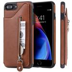 For iPhone 8 Plus / 7 Plus Solid Color Double Buckle Zipper Shockproof Protective Case(Brown)