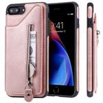 For iPhone 8 Plus / 7 Plus Solid Color Double Buckle Zipper Shockproof Protective Case(Rose Gold)