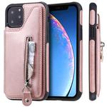 For iPhone 11 Pro Solid Color Double Buckle Zipper Shockproof Protective Case(Rose Gold)