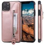 For iPhone 11 Pro Max Solid Color Double Buckle Zipper Shockproof Protective Case(Rose Gold)