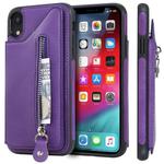 For iPhone XR Solid Color Double Buckle Zipper Shockproof Protective Case(Purple)