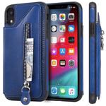 For iPhone XR Solid Color Double Buckle Zipper Shockproof Protective Case(Blue)