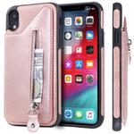 For iPhone XR Solid Color Double Buckle Zipper Shockproof Protective Case(Rose Gold)