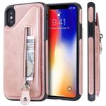 For iPhone XS Solid Color Double Buckle Zipper Shockproof Protective Case(Rose Gold)