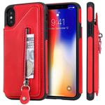 For iPhone XS Solid Color Double Buckle Zipper Shockproof Protective Case(Red)