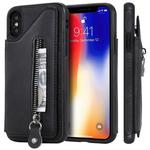 For iPhone XS Solid Color Double Buckle Zipper Shockproof Protective Case(Black)