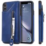 For iPhone XS Max Solid Color Double Buckle Zipper Shockproof Protective Case(Blue)