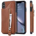 For iPhone XS Max Solid Color Double Buckle Zipper Shockproof Protective Case(Brown)