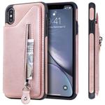 For iPhone XS Max Solid Color Double Buckle Zipper Shockproof Protective Case(Rose Gold)