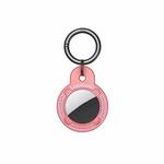 Round Shape Carbon Fiber Anti-fall Case with Keychain Ring for AirTag(Pink)