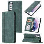 For Samsung Galaxy S21 5G Skin Feel Pressure Line Magnetic Horizontal Flip Leather Case with Holder & Card Slot & Wallet & Photo Frame(Green)