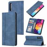 For Samsung Galaxy A50 / A30s / A50s Skin Feel Pressure Line Magnetic Horizontal Flip Leather Case with Holder & Card Slot & Wallet & Photo Frame(Blue)
