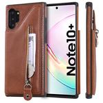 For Galaxy Note 10 Plus Solid Color Double Buckle Zipper Shockproof Protective Case(Brown)