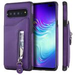 For Galaxy S10 5G Solid Color Double Buckle Zipper Shockproof Protective Case(Purple)