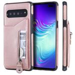 For Galaxy S10 5G Solid Color Double Buckle Zipper Shockproof Protective Case(Rose Gold)