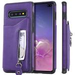 For Galaxy S10 Plus Solid Color Double Buckle Zipper Shockproof Protective Case(Purple)