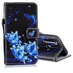For Redmi Note 8 Colored Drawing Pattern Horizontal Flip PU Leather Case with Holder & Card Slots & Wallet & Lanyard(Blue Butterfly)