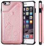 For iPhone 6 Plus Cat Bee Embossing Pattern Shockproof Protective Case with Card Slots & Photo Frame(Rose Gold)