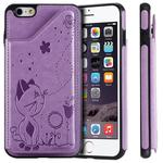 For iPhone 6 Plus Cat Bee Embossing Pattern Shockproof Protective Case with Card Slots & Photo Frame(Purple)
