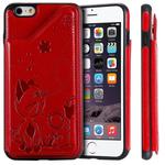 For iPhone 6 Plus Cat Bee Embossing Pattern Shockproof Protective Case with Card Slots & Photo Frame(Red)