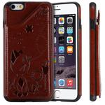 For iPhone 6 Plus Cat Bee Embossing Pattern Shockproof Protective Case with Card Slots & Photo Frame(Brown)