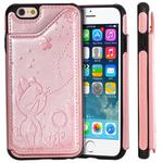 For iPhone 6 Cat Bee Embossing Pattern Shockproof Protective Case with Card Slots & Photo Frame(Rose Gold)