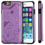 For iPhone 6 Cat Bee Embossing Pattern Shockproof Protective Case with Card Slots & Photo Frame(Purple)