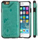 For iPhone 6 Cat Bee Embossing Pattern Shockproof Protective Case with Card Slots & Photo Frame(Green)