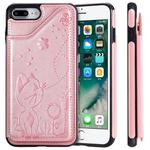 For iPhone 8 Plus / 7 Plus Cat Bee Embossing Pattern Shockproof Protective Case with Card Slots & Photo Frame(Rose Gold)