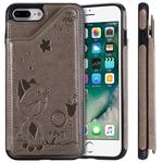 For iPhone 8 Plus / 7 Plus Cat Bee Embossing Pattern Shockproof Protective Case with Card Slots & Photo Frame(Grey)