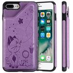 For iPhone 8 Plus / 7 Plus Cat Bee Embossing Pattern Shockproof Protective Case with Card Slots & Photo Frame(Purple)