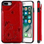 For iPhone 8 Plus / 7 Plus Cat Bee Embossing Pattern Shockproof Protective Case with Card Slots & Photo Frame(Red)