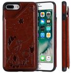 For iPhone 8 Plus / 7 Plus Cat Bee Embossing Pattern Shockproof Protective Case with Card Slots & Photo Frame(Brown)