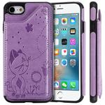 For iPhone SE 2022 / SE 2020 / 8 / 7 Cat Bee Embossing Pattern Shockproof Protective Case with Card Slots & Photo Frame(Purple)
