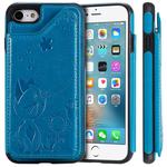 For iPhone SE 2022 / SE 2020 / 8 / 7 Cat Bee Embossing Pattern Shockproof Protective Case with Card Slots & Photo Frame(Blue)