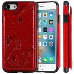 For iPhone SE 2022 / SE 2020 / 8 / 7 Cat Bee Embossing Pattern Shockproof Protective Case with Card Slots & Photo Frame(Red)
