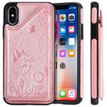 For iPhone X Cat Bee Embossing Pattern Shockproof Protective Case with Card Slots & Photo Frame(Rose Gold)