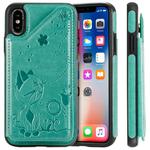 For iPhone X Cat Bee Embossing Pattern Shockproof Protective Case with Card Slots & Photo Frame(Green)