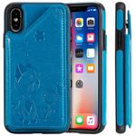For iPhone X Cat Bee Embossing Pattern Shockproof Protective Case with Card Slots & Photo Frame(Blue)