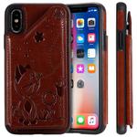 For iPhone X Cat Bee Embossing Pattern Shockproof Protective Case with Card Slots & Photo Frame(Brown)