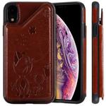 For iPhone XR Cat Bee Embossing Pattern Shockproof Protective Case with Card Slots & Photo Frame(Brown)