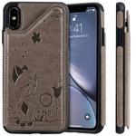 For iPhone XS Max Cat Bee Embossing Pattern Shockproof Protective Case with Card Slots & Photo Frame(Grey)