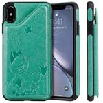 For iPhone XS Max Cat Bee Embossing Pattern Shockproof Protective Case with Card Slots & Photo Frame(Green)