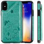 For iPhone XS Cat Bee Embossing Pattern Shockproof Protective Case with Card Slots & Photo Frame(Green)