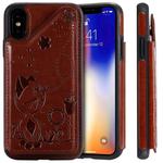 For iPhone XS Cat Bee Embossing Pattern Shockproof Protective Case with Card Slots & Photo Frame(Brown)