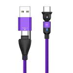 PD 60W Type-C / USB-C to Type-C / USB-C + USB 180 Degree Bending Charging Data Cable, Length:1m(Purple)