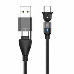 PD 60W Type-C / USB-C to Type-C / USB-C + USB 180 Degree Bending Charging Data Cable, Length:1m(Black)