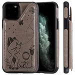 For iPhone 11 Pro Cat Bee Embossing Pattern Shockproof Protective Case with Card Slots & Photo Frame(Grey)