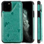 For iPhone 11 Pro Cat Bee Embossing Pattern Shockproof Protective Case with Card Slots & Photo Frame(Green)