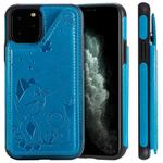 For iPhone 11 Pro Cat Bee Embossing Pattern Shockproof Protective Case with Card Slots & Photo Frame(Blue)